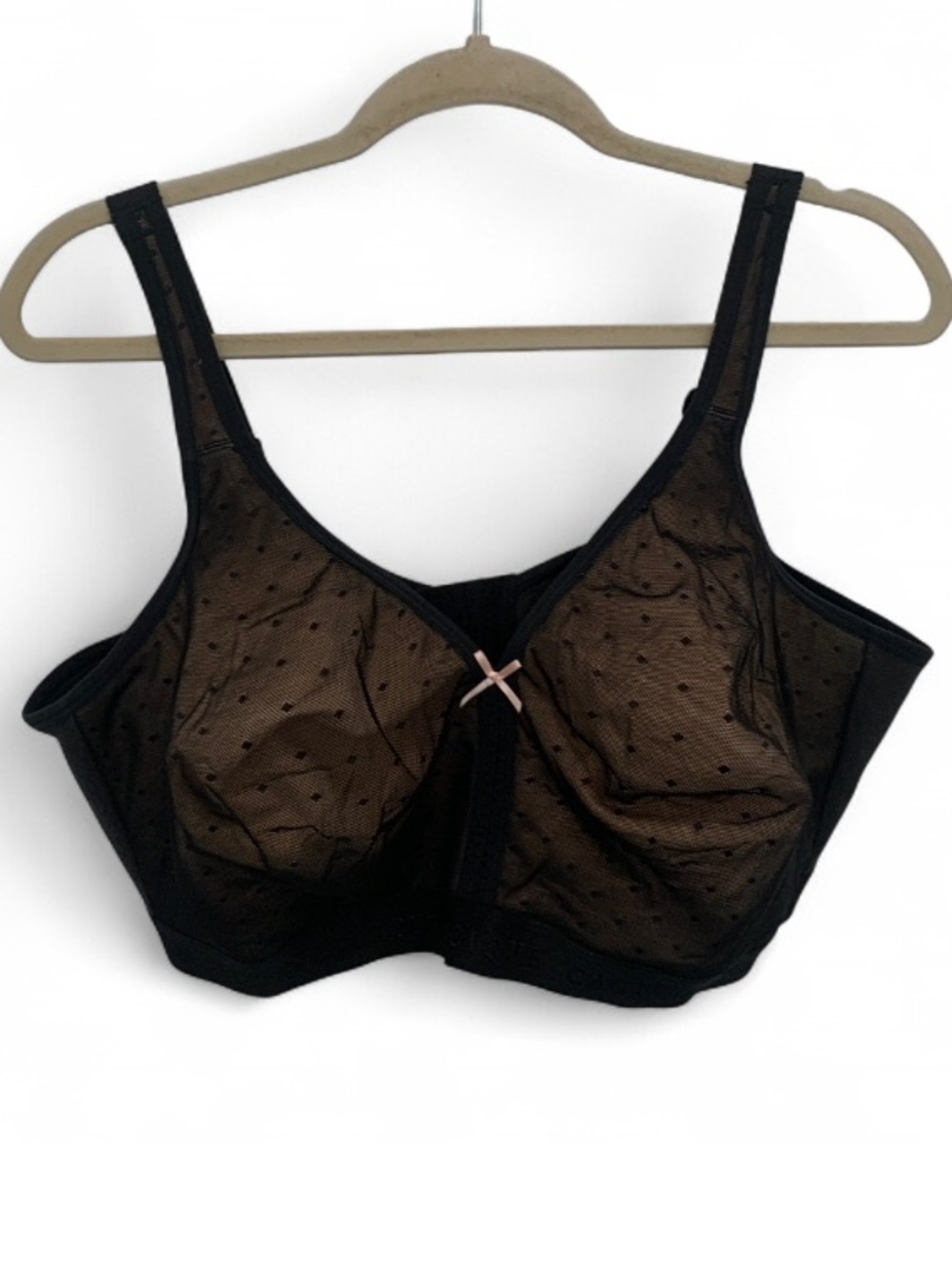 Cacique Cotton No Wire Black Bra with Dot Mesh Accents